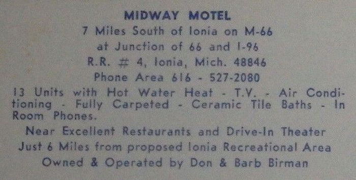 Midway Motel (Mid-Way Motel) - Postcard Back (newer photo)